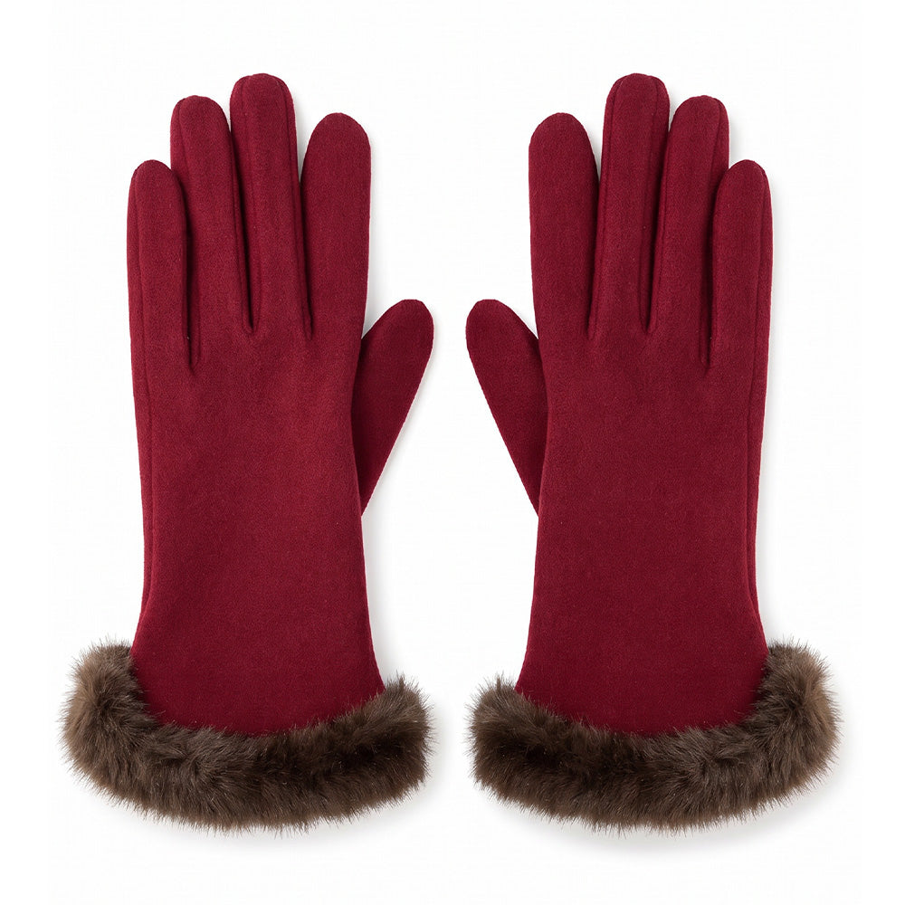 GUANTI IN TESSUTO CON ECO FUR E CUORICINO RICAMATO SU INDICE