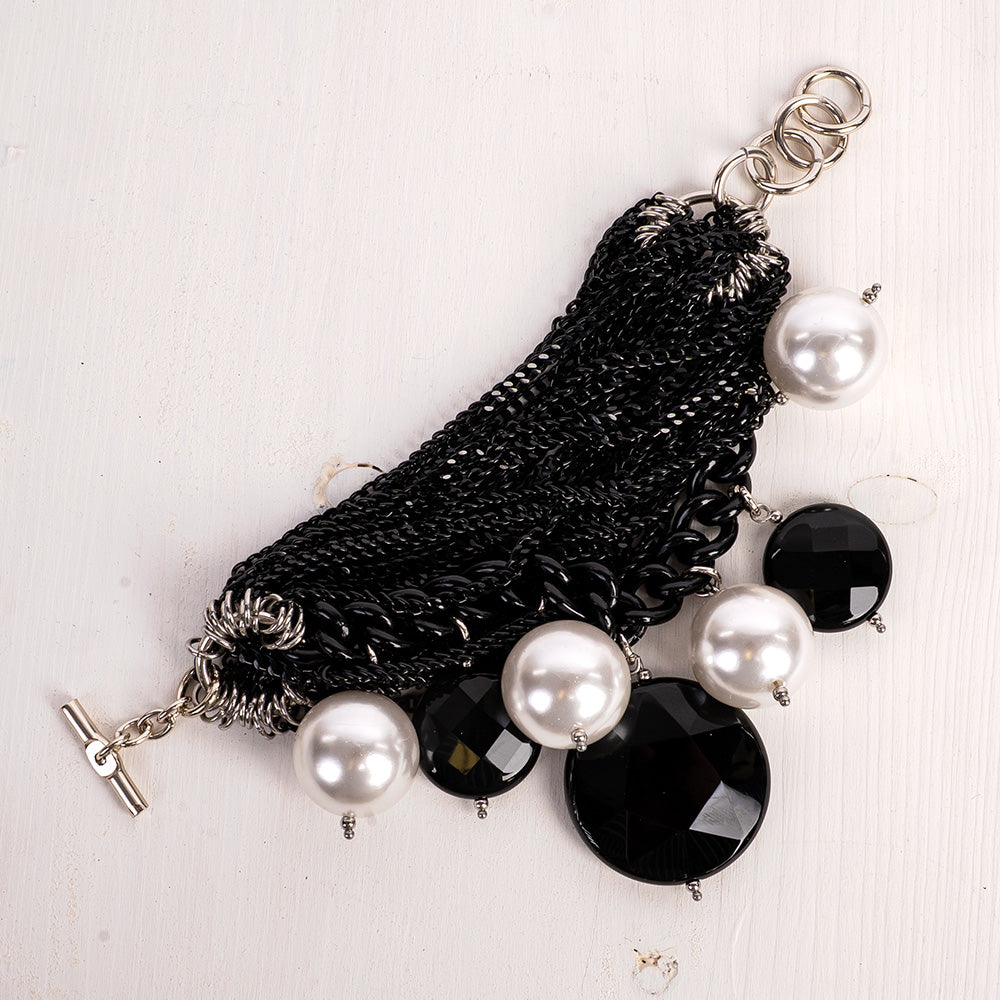 BRACCIALE MORDIBO MULTIFILO CON ONICE E PERLE PENDENTI