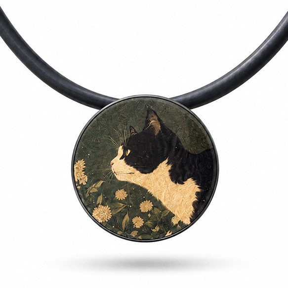 COLLANA MORBIDA CON PENDENTE CIRCOLARE CON GATTO