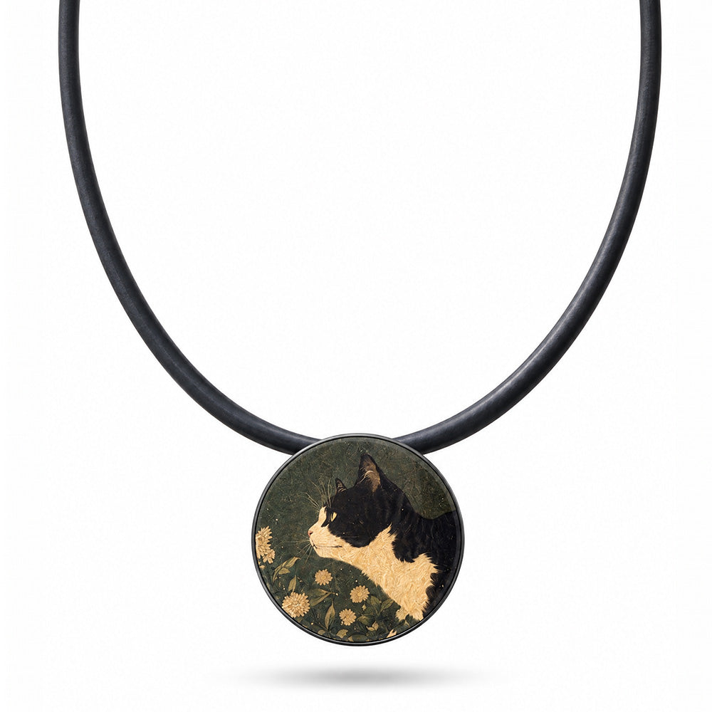 COLLANA MORBIDA CON PENDENTE CIRCOLARE CON GATTO
