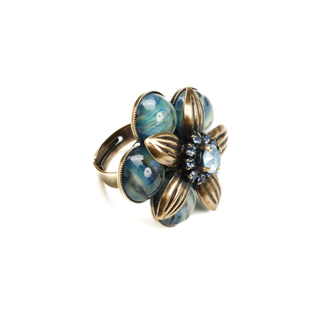 ANELLO REGOLABILE A FIORE CON PIETRE COME PETALI