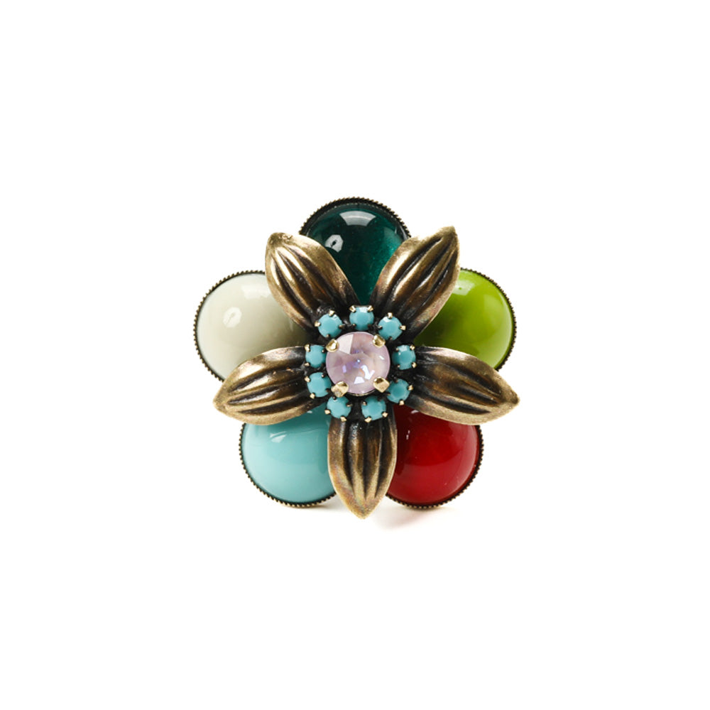 ANELLO REGOLABILE A FIORE CON PIETRE COME PETALI