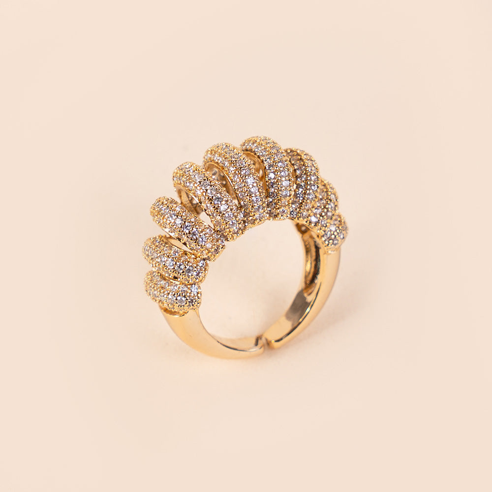 RING WITH CURVED BOOMINGS WITH RHINESTONE