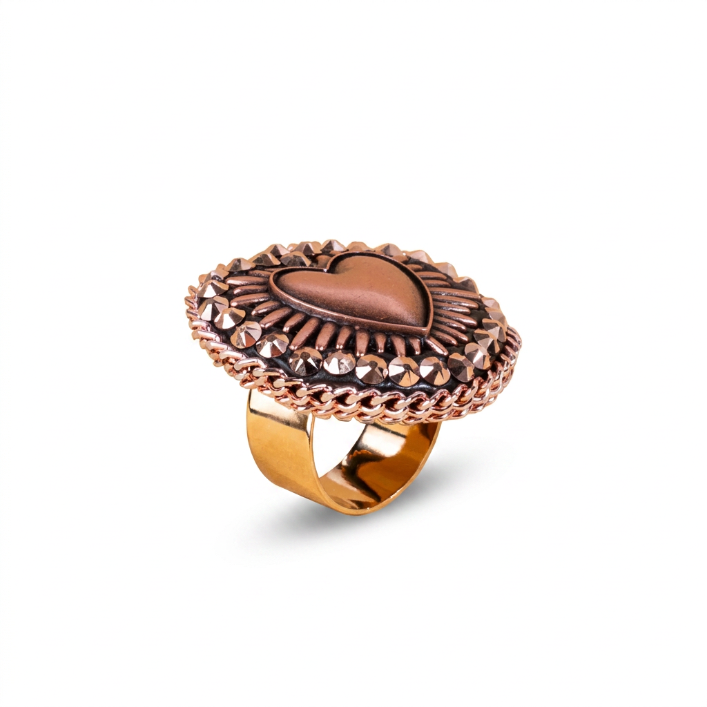 ANELLO REGOLABILE A CUORE CON CRISTALLI E CATENE