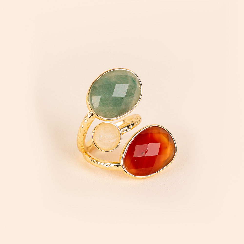 SPIRAL RING WITH NATURAL STONES