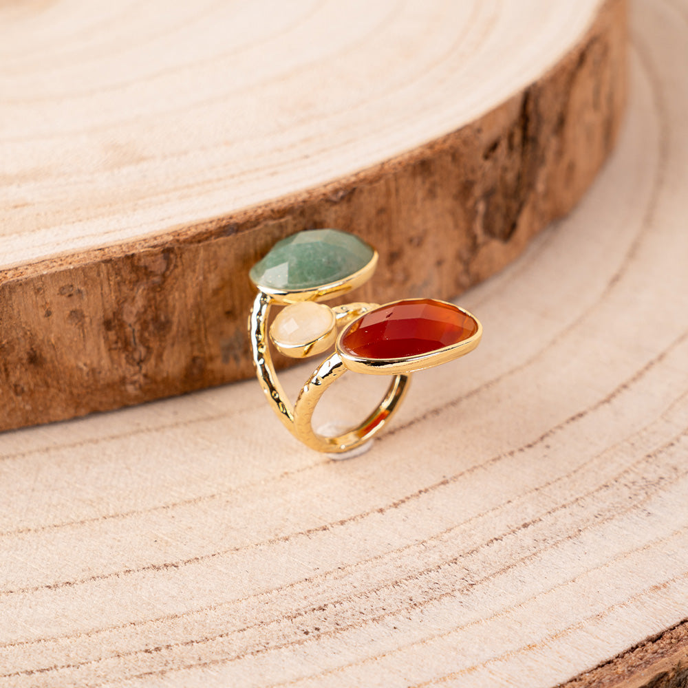 SPIRAL RING WITH NATURAL STONES