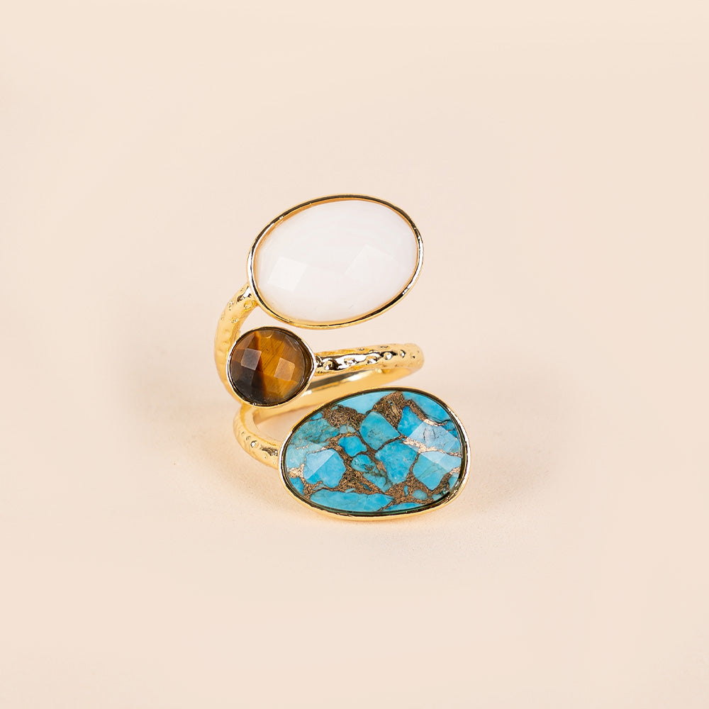 SPIRAL RING WITH NATURAL STONES