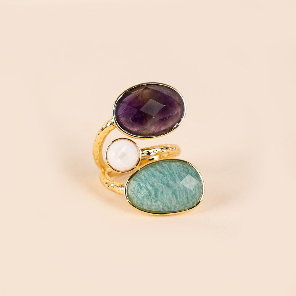 SPIRAL RING WITH NATURAL STONES