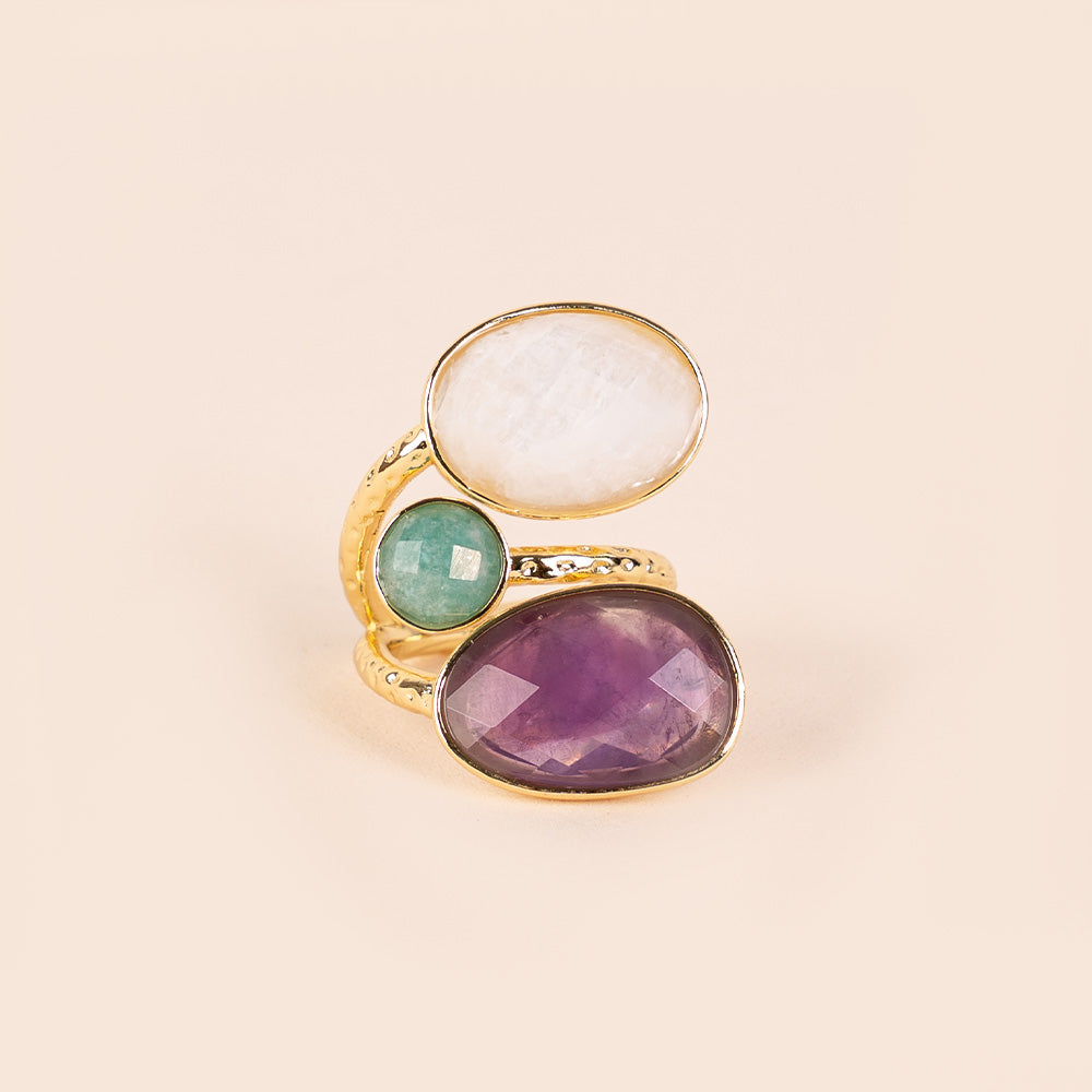 SPIRAL RING WITH NATURAL STONES