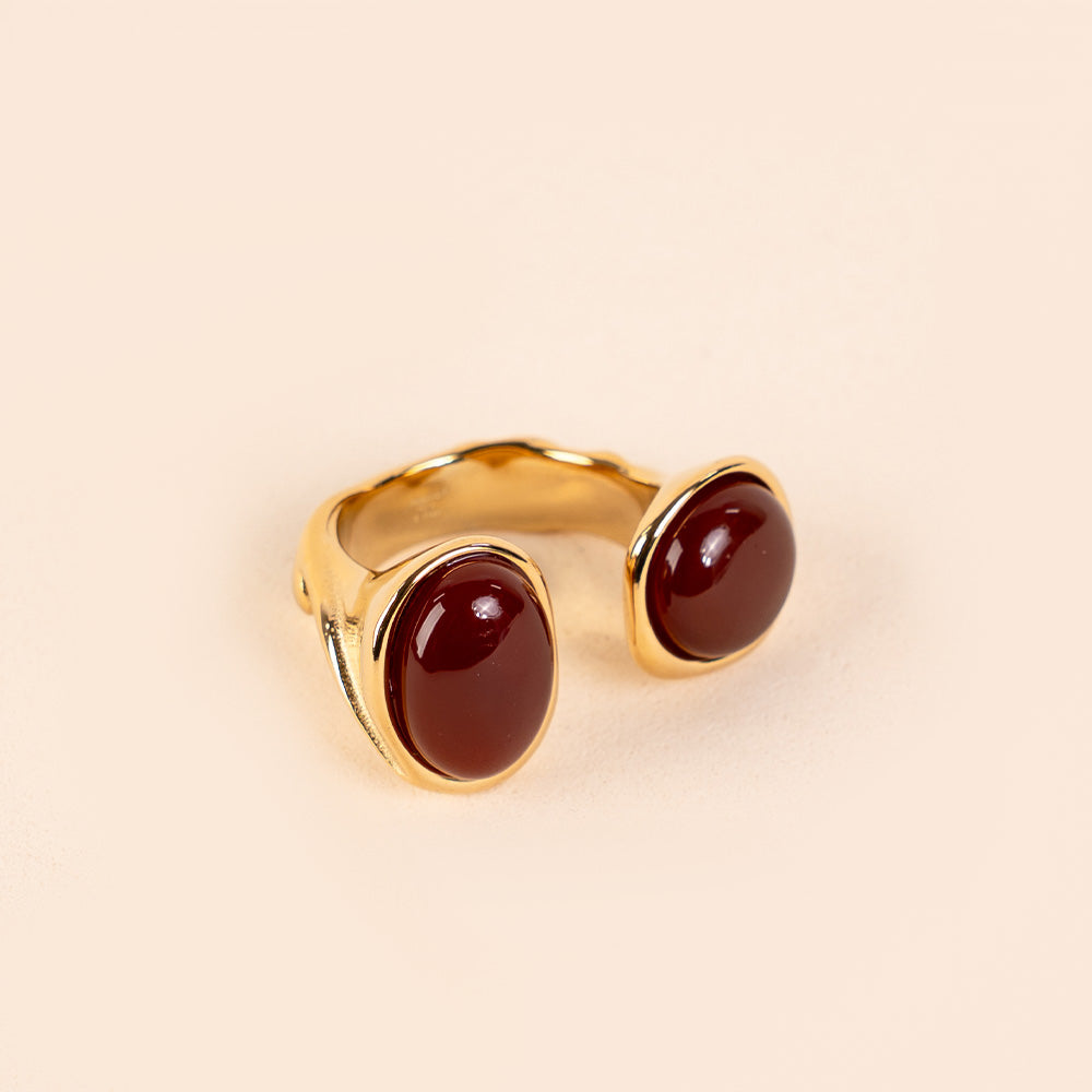 OPEN RING WITH DOUBLE NATURAL STONE