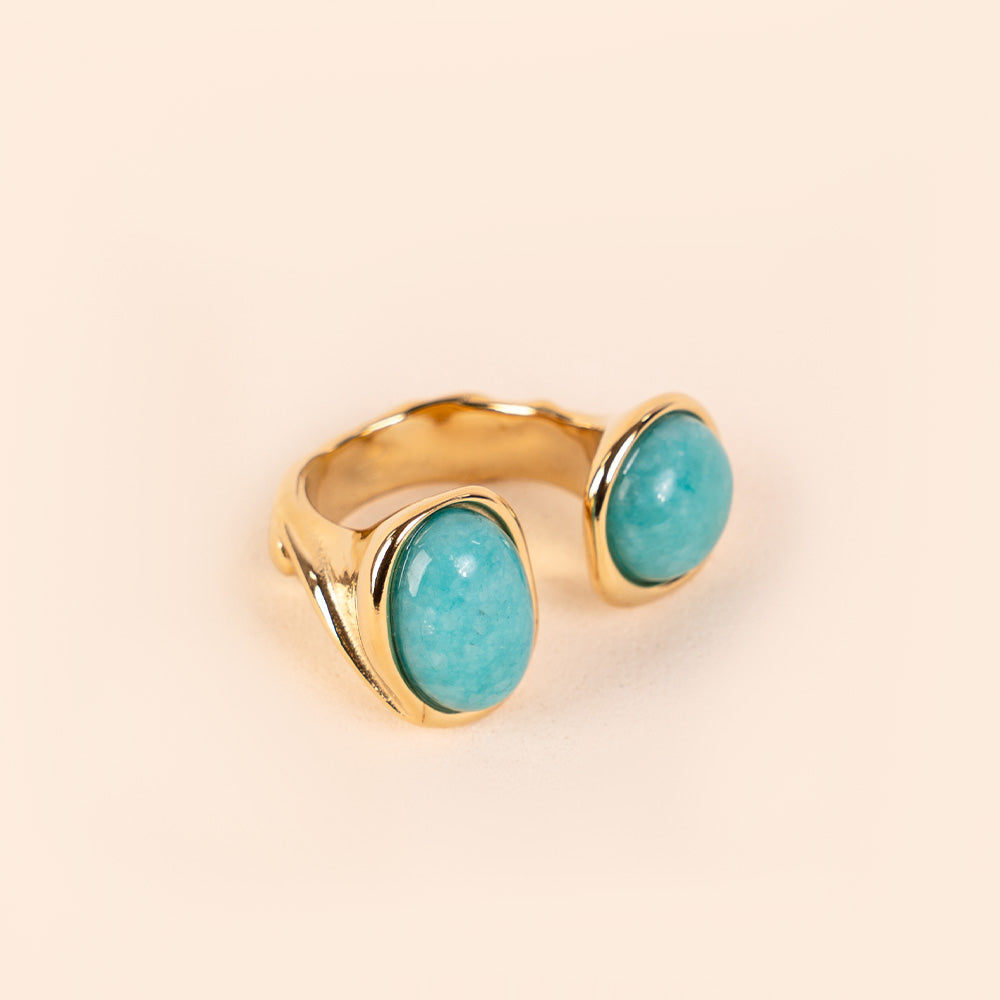 OPEN RING WITH DOUBLE NATURAL STONE