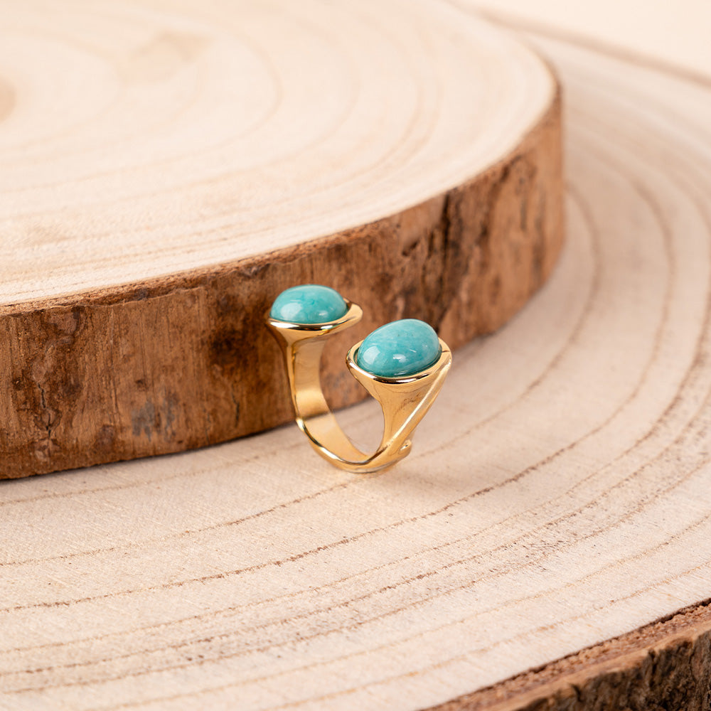 OPEN RING WITH DOUBLE NATURAL STONE