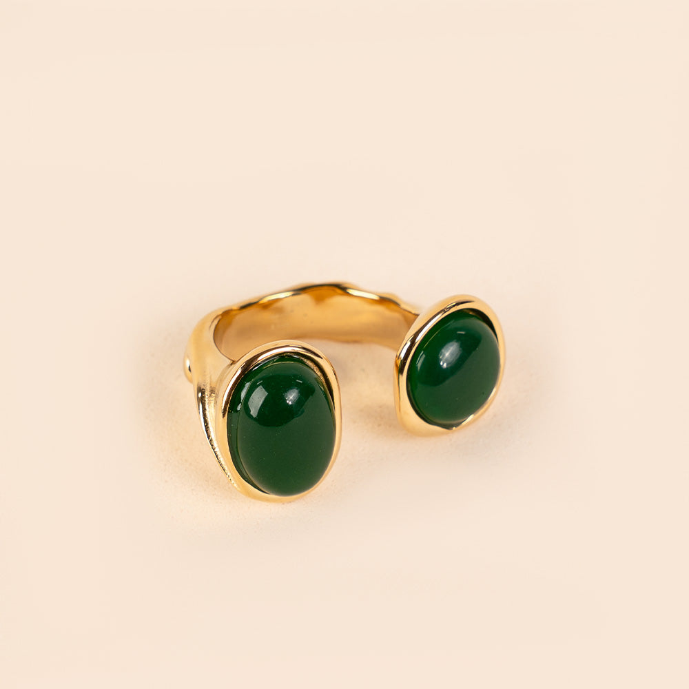 OPEN RING WITH DOUBLE NATURAL STONE