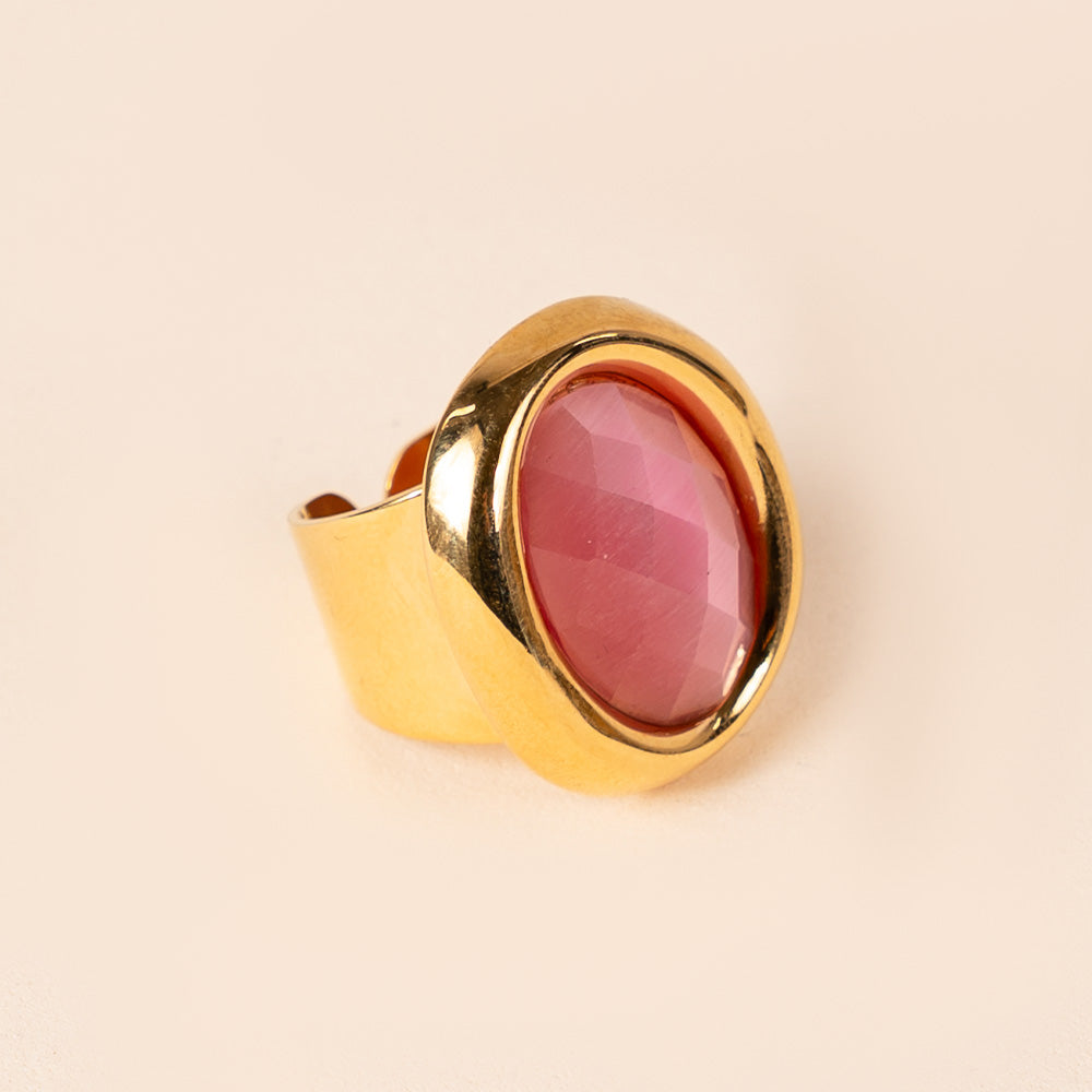 SMOOTH BAND ADJUSTABLE RING WITH OVAL STONE