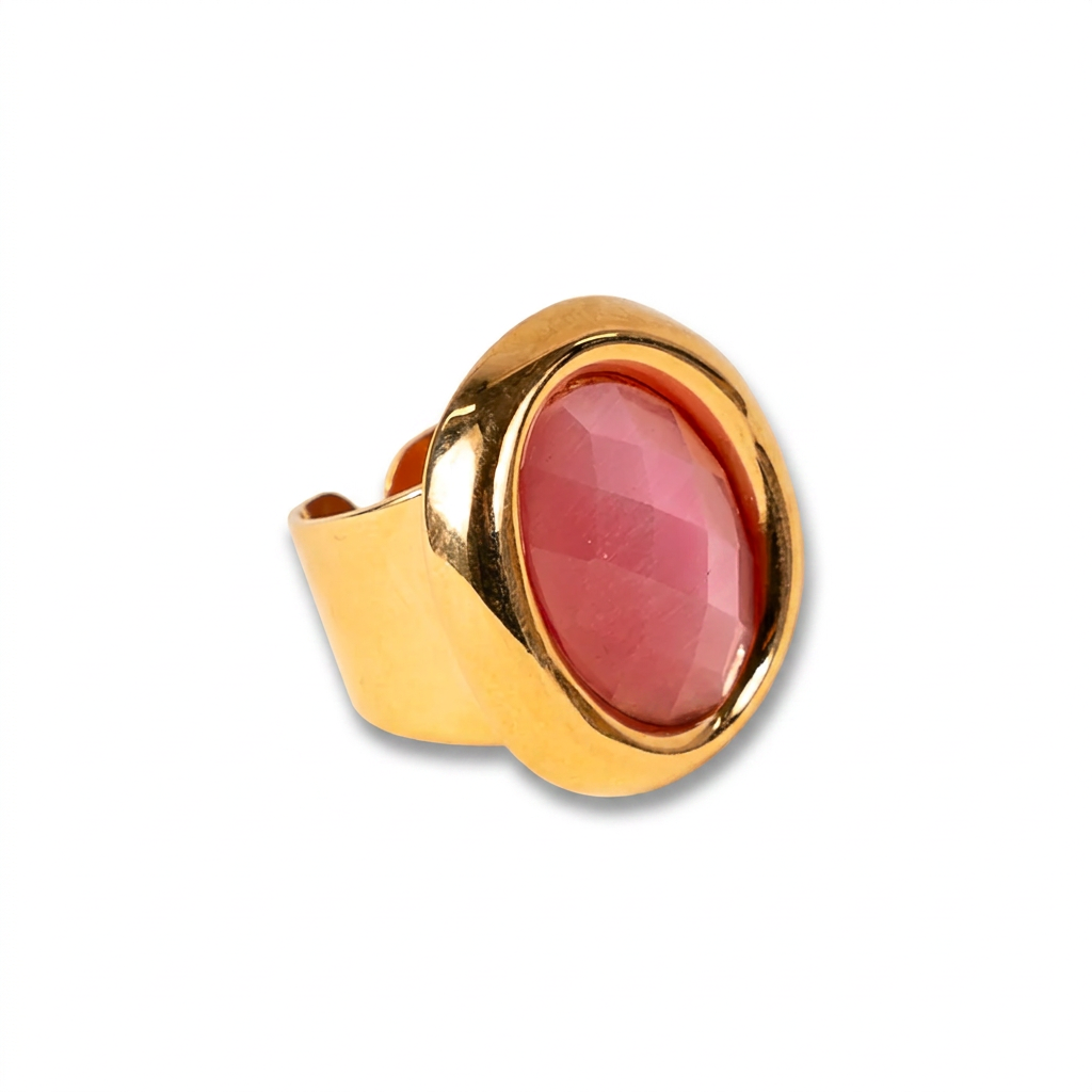 ANELLO REGOLABILE A FASCIA LISCIA CON PIETRA OVALE