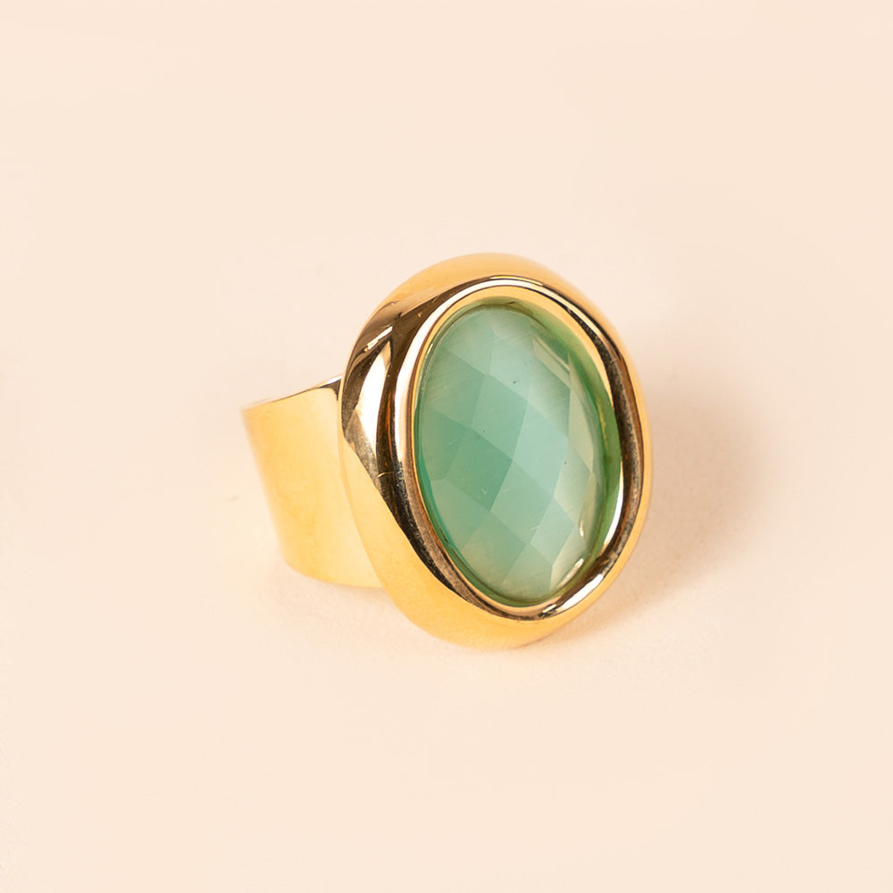 SMOOTH BAND ADJUSTABLE RING WITH OVAL STONE