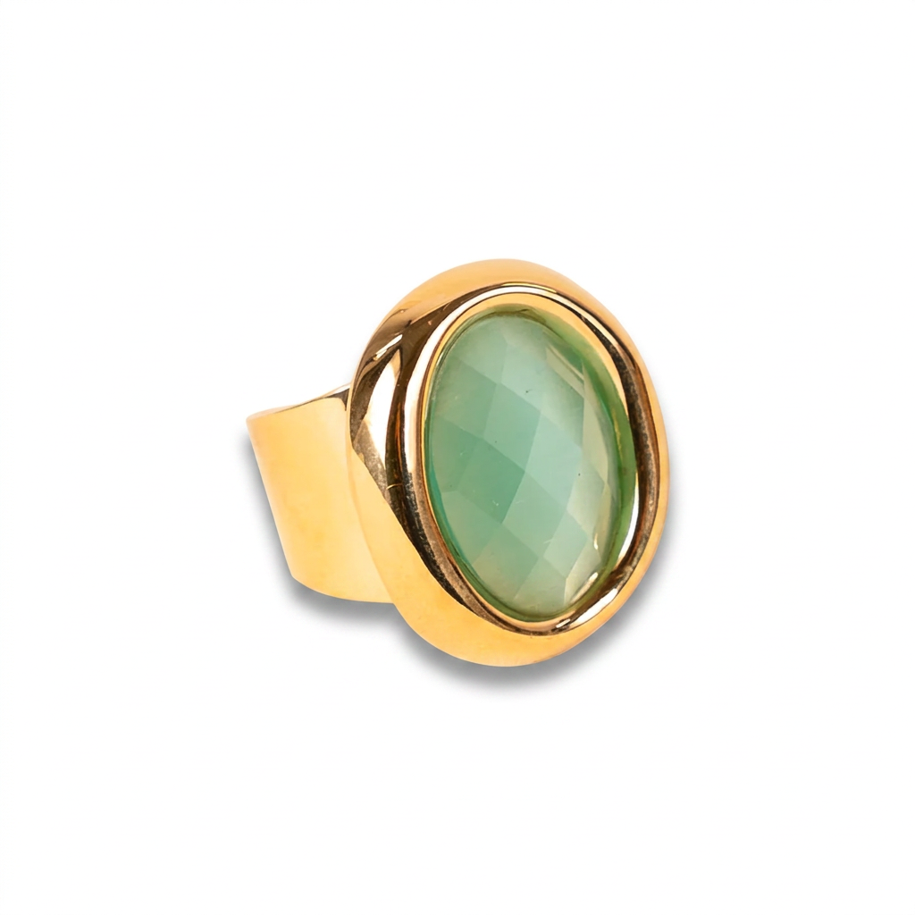 ANELLO REGOLABILE A FASCIA LISCIA CON PIETRA OVALE