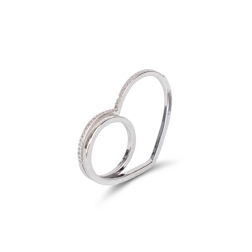 ANELLO SU DUE DITA RIGIDO CON FILA DI  STRASS