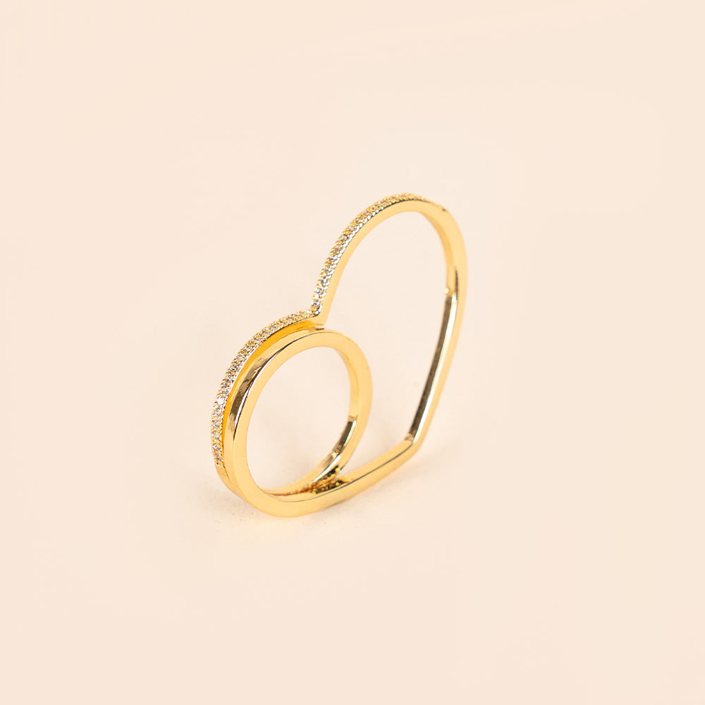 ANELLO SU DUE DITA RIGIDO CON FILA DI  STRASS