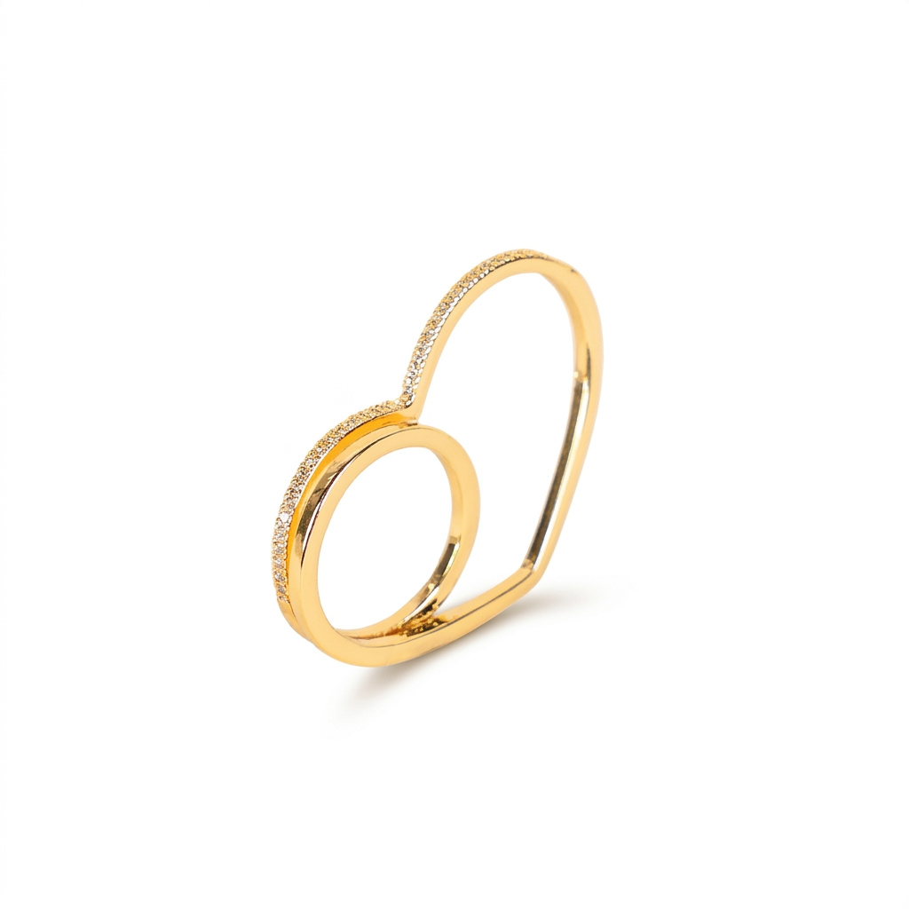 ANELLO SU DUE DITA RIGIDO CON FILA DI  STRASS