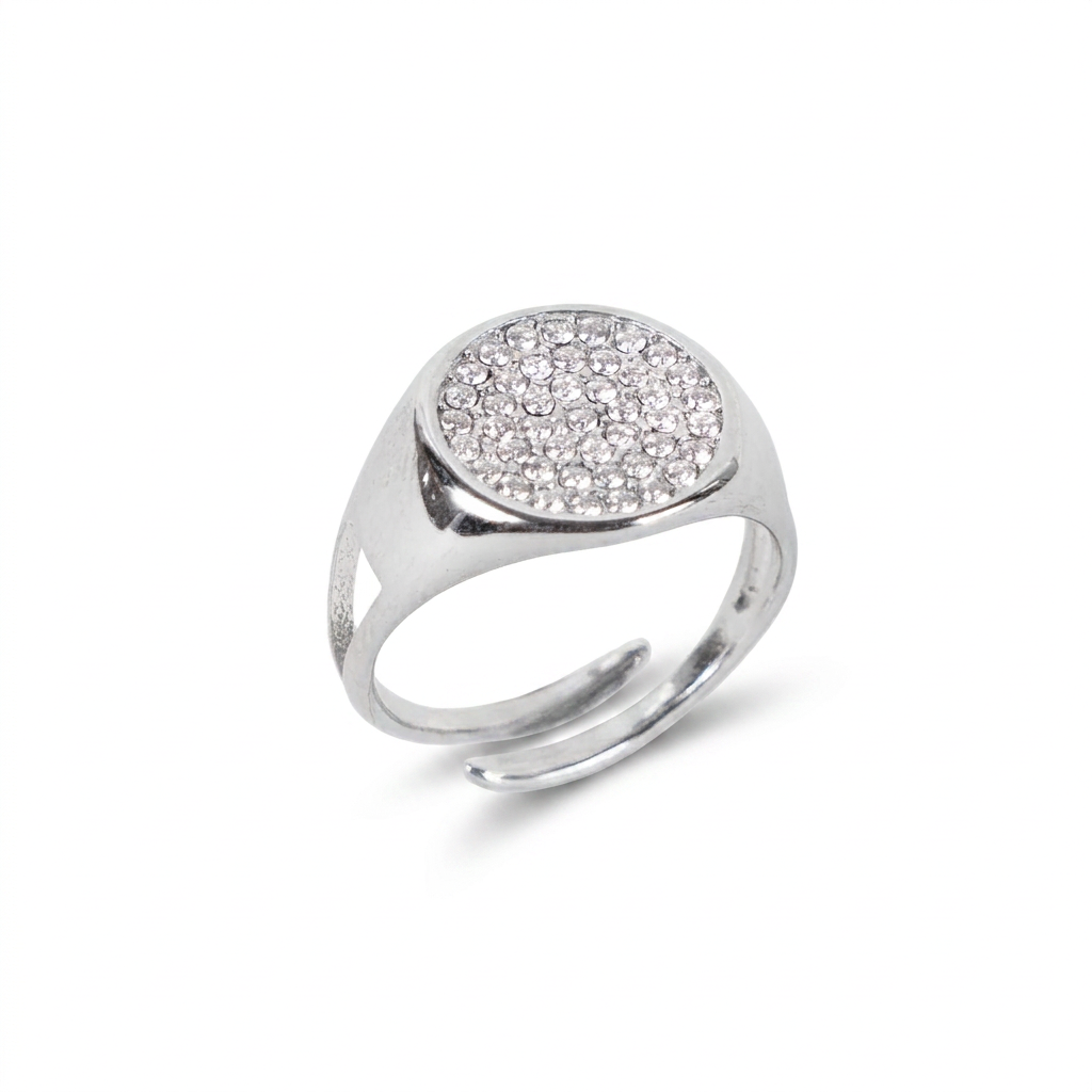 ANELLO REGOLABILE CON PARTICOLARE CIRCOLARE CON STRASS CENTRALE