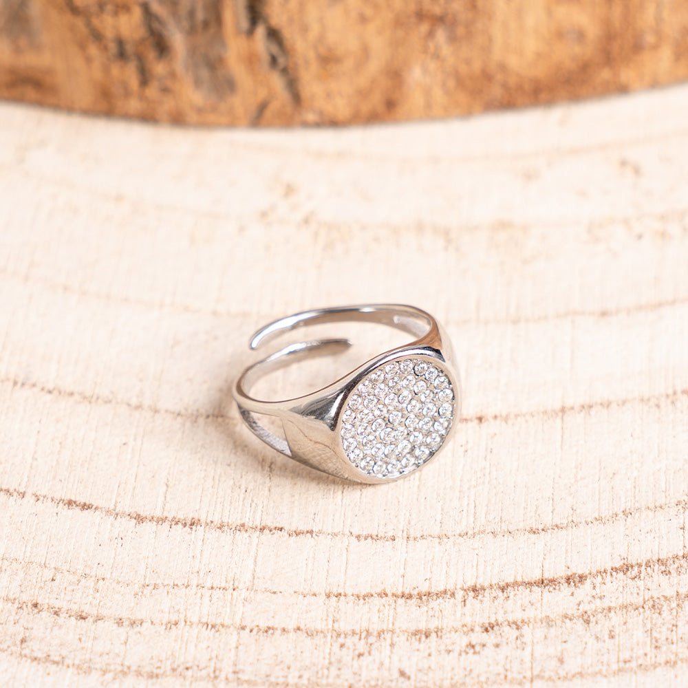 ANELLO REGOLABILE CON PARTICOLARE CIRCOLARE CON STRASS CENTRALE