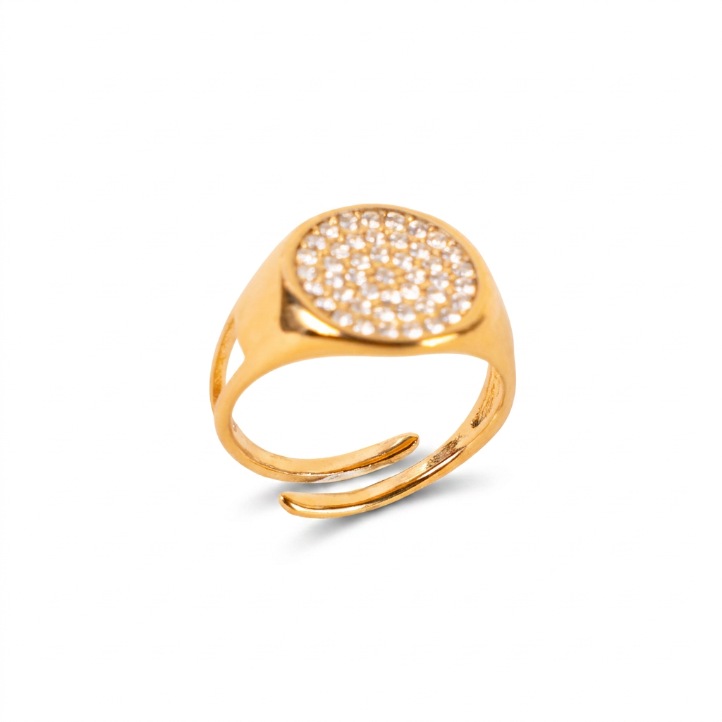 ADJUSTABLE RING WITH CIRCULAR DETAIL WITH CENTRAL RHINESTONE