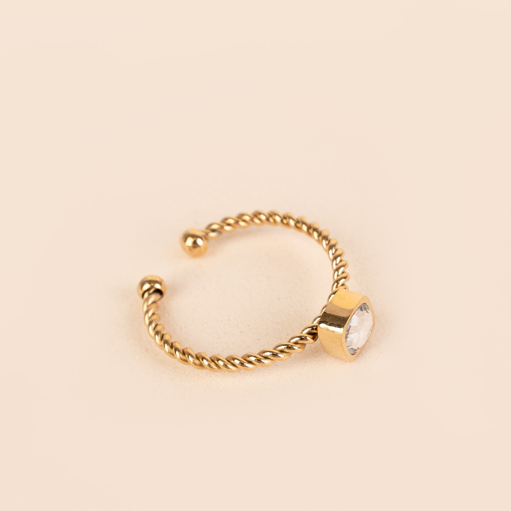 ANELLO REGOLABILE ATTORCIGLIATO CON PIETRA QUADRATA CENTRALE