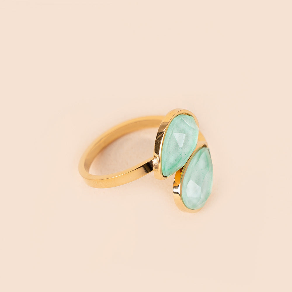 ADJUSTABLE RING WITH DOUBLE DROP STONE