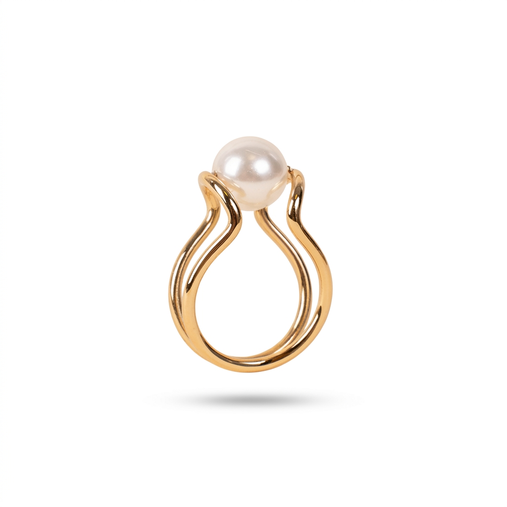 ANELLO CON PERLA CENTRALE E STRUTTURA MINIMALE