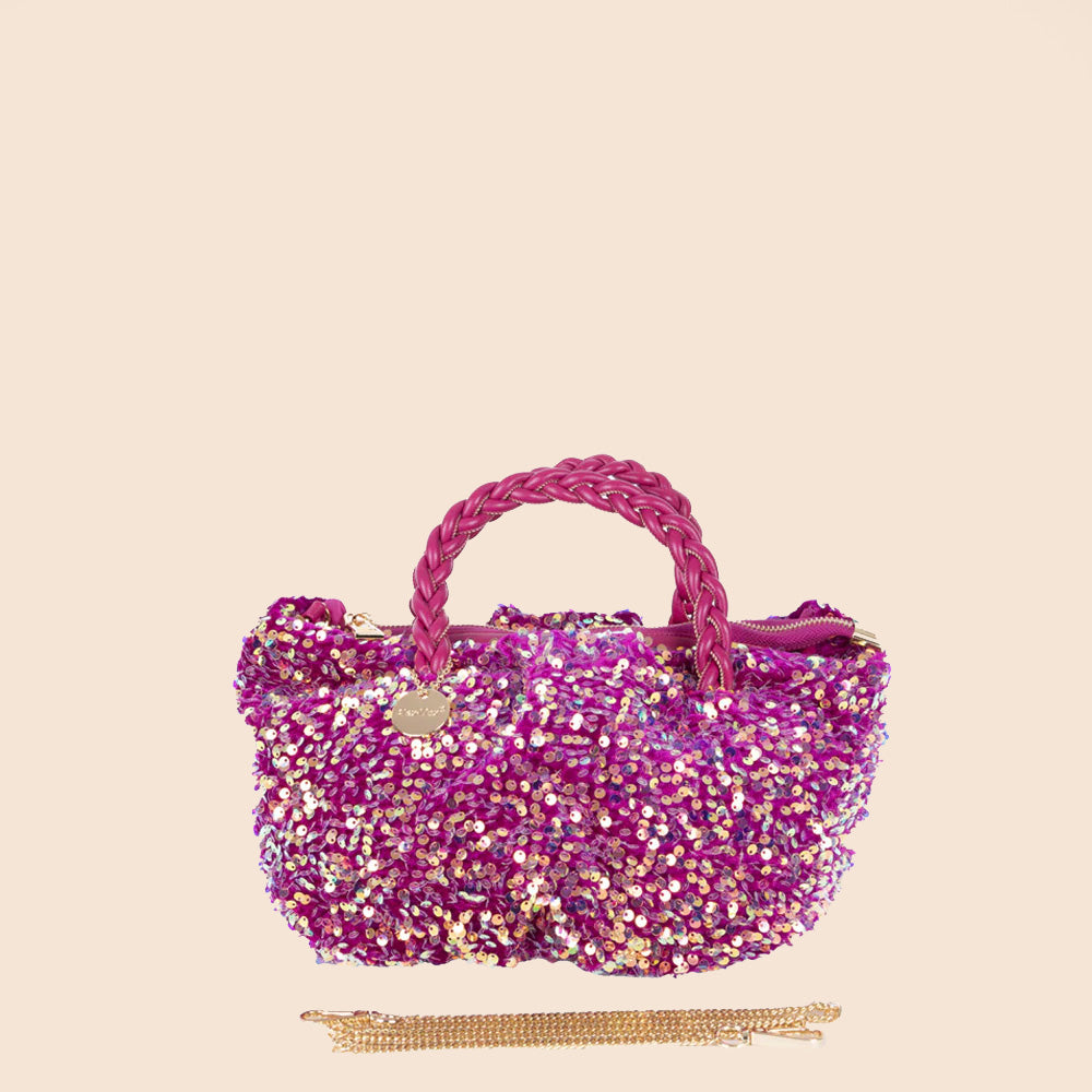 HANDBAG WITH SEQUINS AND CURL HANDLES