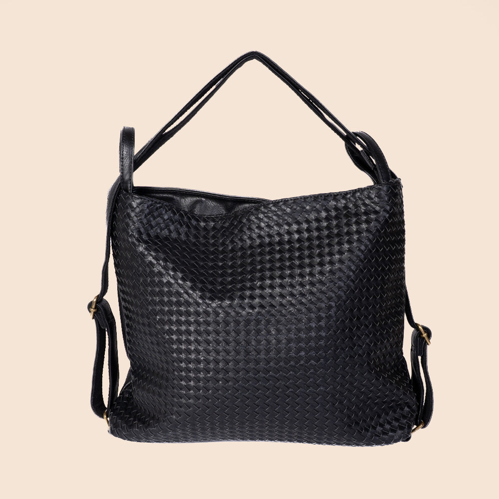 BORSA A SPALLA TRASFORMABILE IN ZAINO CON TRAMA INTRECCIATA