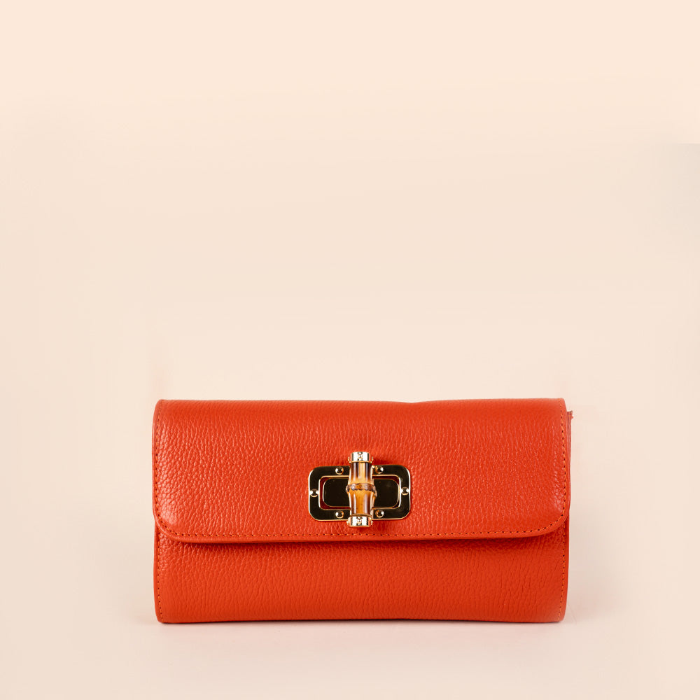 BAMBOO EFFECT CLOSURE CLUTCH BAG