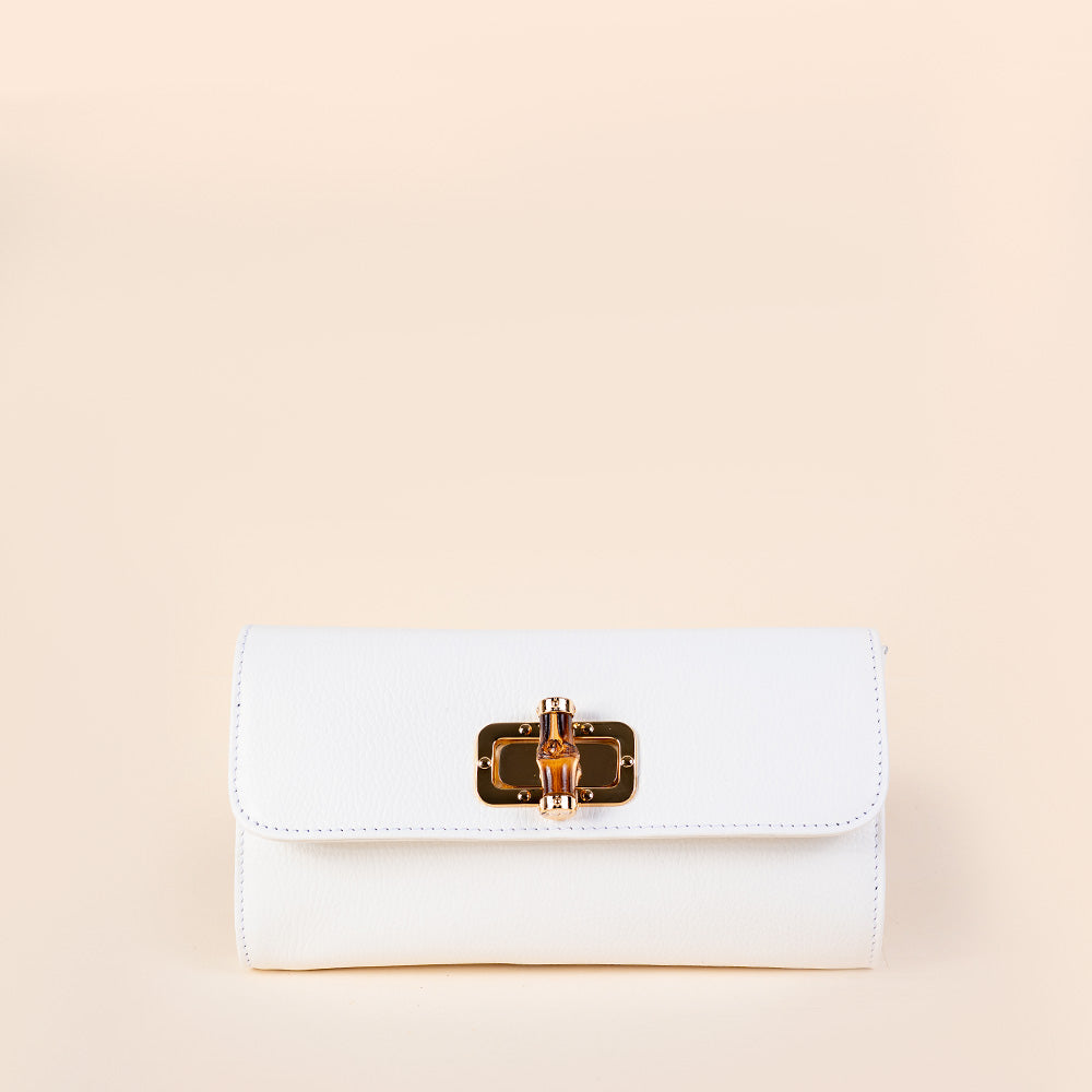 BAMBOO EFFECT CLOSURE CLUTCH BAG