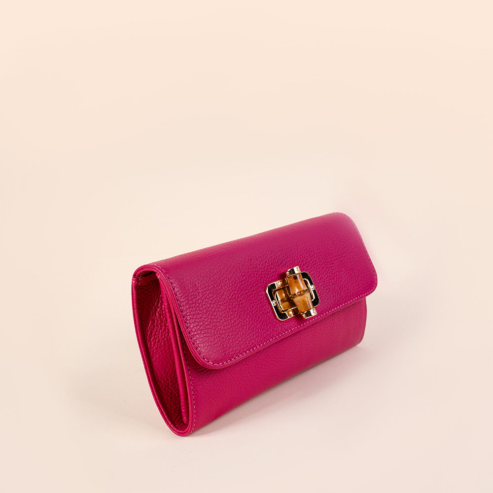 BAMBOO EFFECT CLOSURE CLUTCH BAG