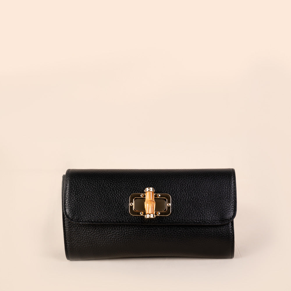 BAMBOO EFFECT CLOSURE CLUTCH BAG