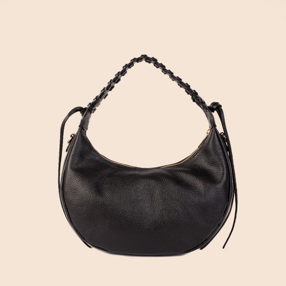 BORSA A SPALLA A MEZZALUNA CON MANICO INTRECCIATO