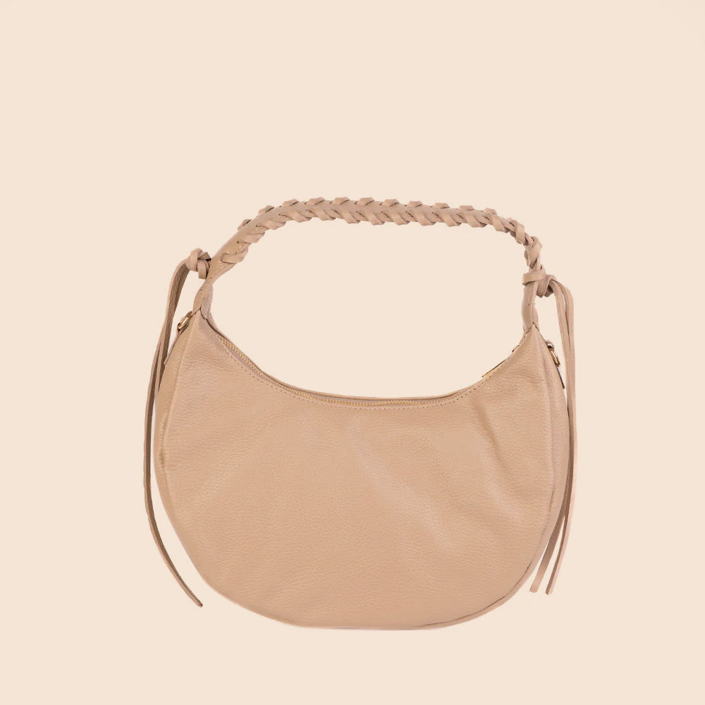 BORSA A SPALLA A MEZZALUNA CON MANICO INTRECCIATO