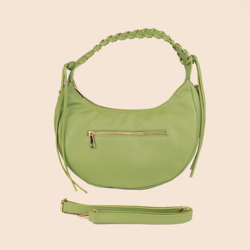 HALF MOON SHOULDER BAG WITH BRAIDED HANDLE 