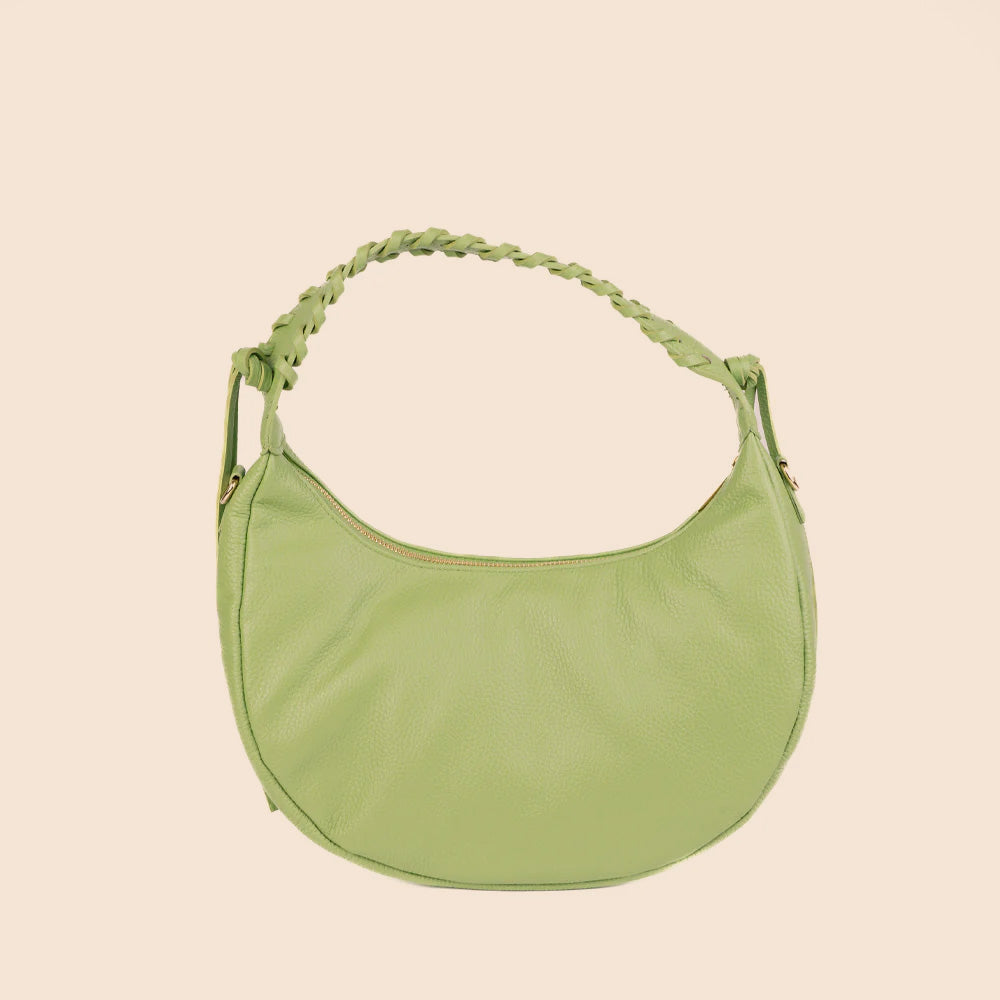 BORSA A SPALLA A MEZZALUNA CON MANICO INTRECCIATO