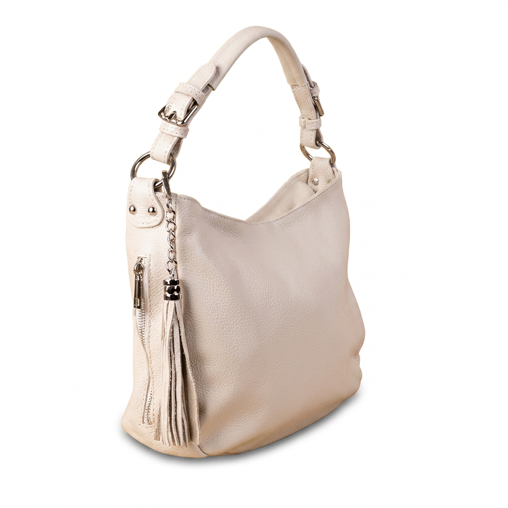 BORSA A SPALLA CON ZIP AL LATO E NAPPINO PENDENTE