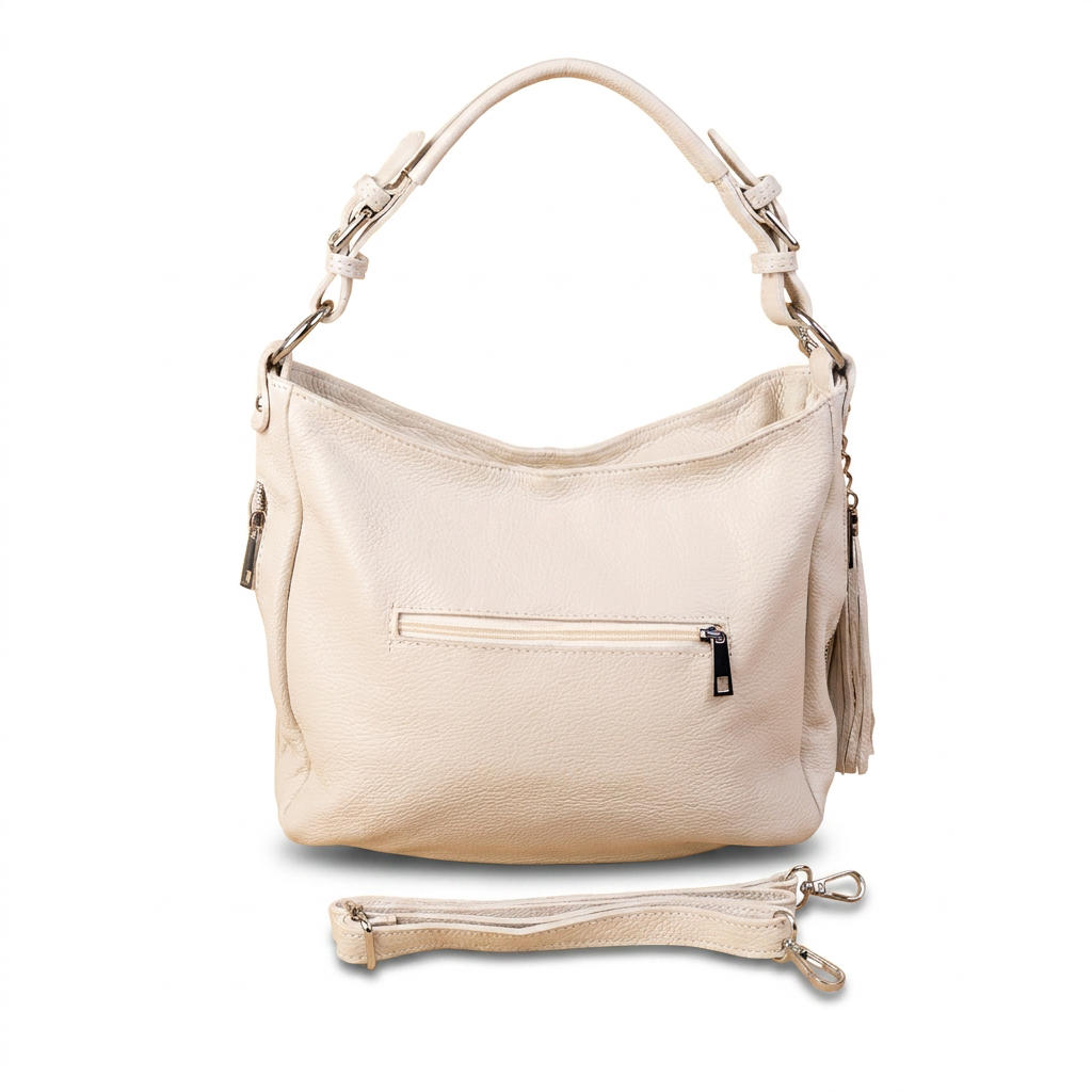 BORSA A SPALLA CON ZIP AL LATO E NAPPINO PENDENTE