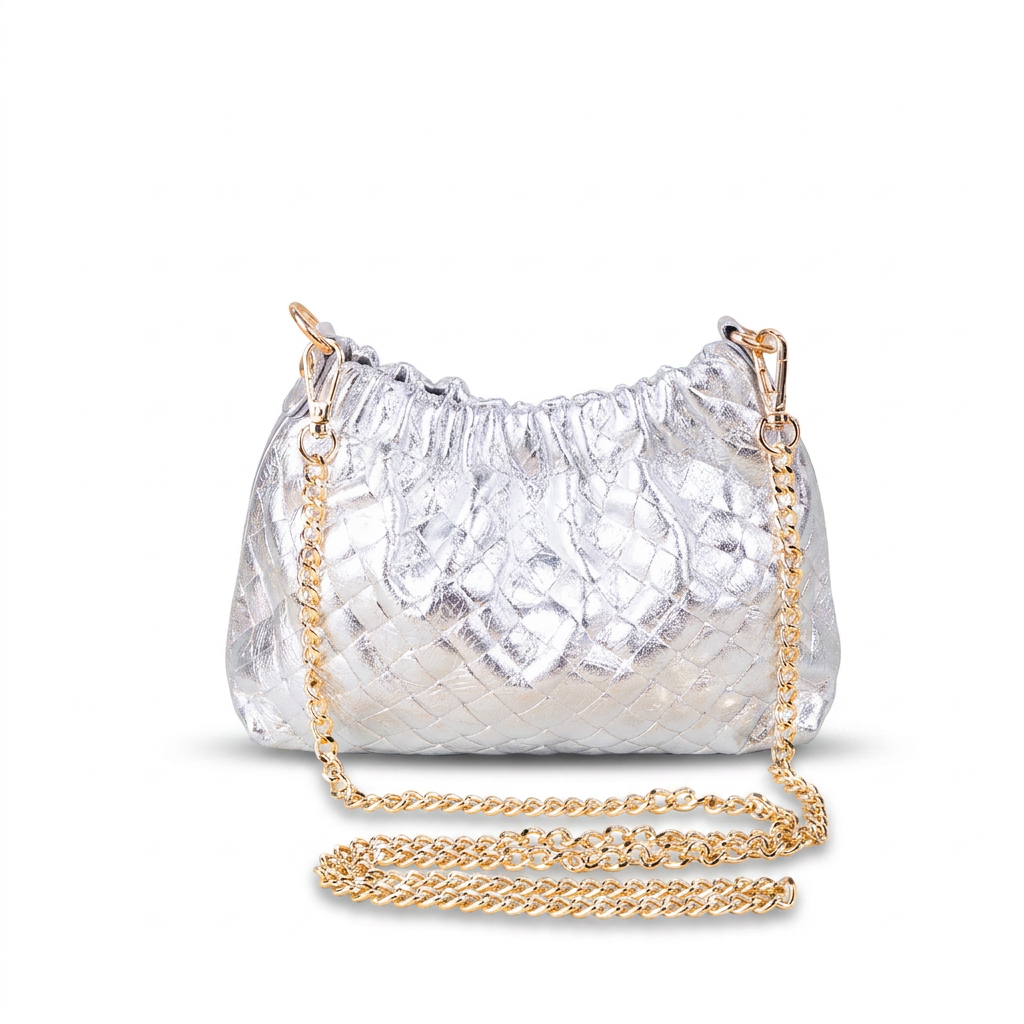 BORSA POCHETTE INTRECCIATA CON TRACOLLE A CATENA