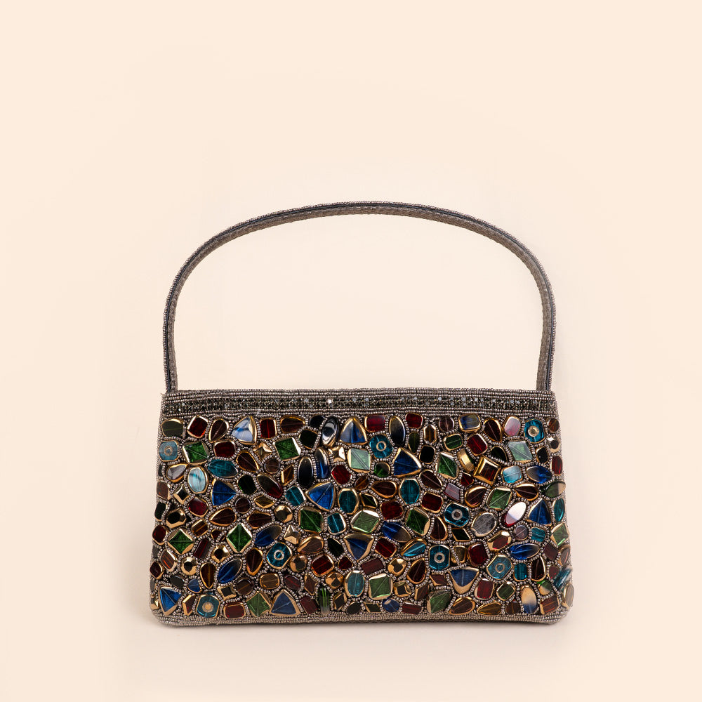 SMALL HANDBAG WITH STONES AND BEADS DETAILS ON THE FRONT