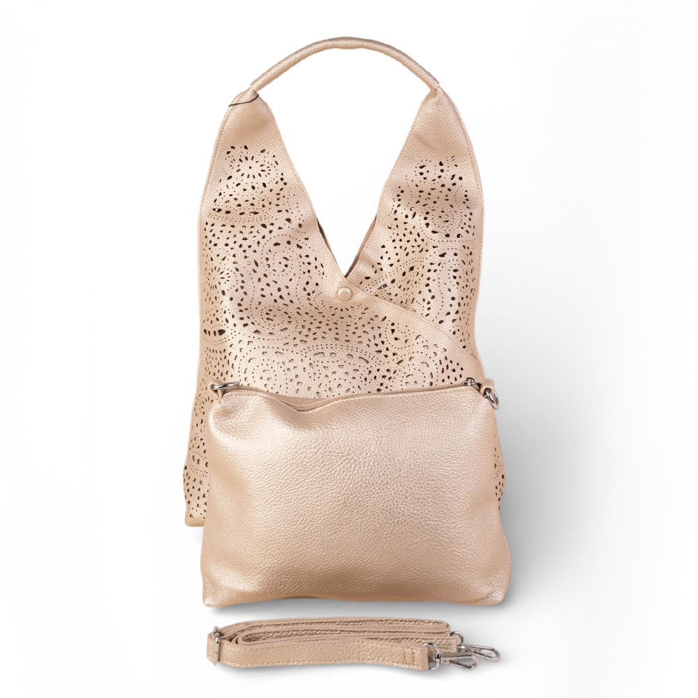 BORSA A SPALLA TRAFORATA CON TAGLIO OBLIQUO