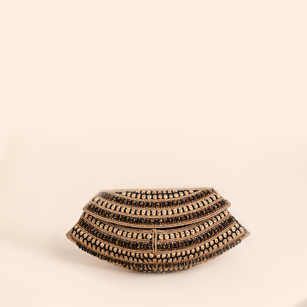BORSA POCHETTE CLUTCH RIGIDA ABBOMBATA CON DECORAZIONI E TRACOLLA