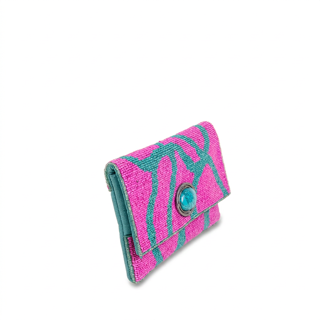 BORSA POCHETTE CLUTCH CON FRONTE DECORATO DA PERLINE E PIETRA CENTRALE