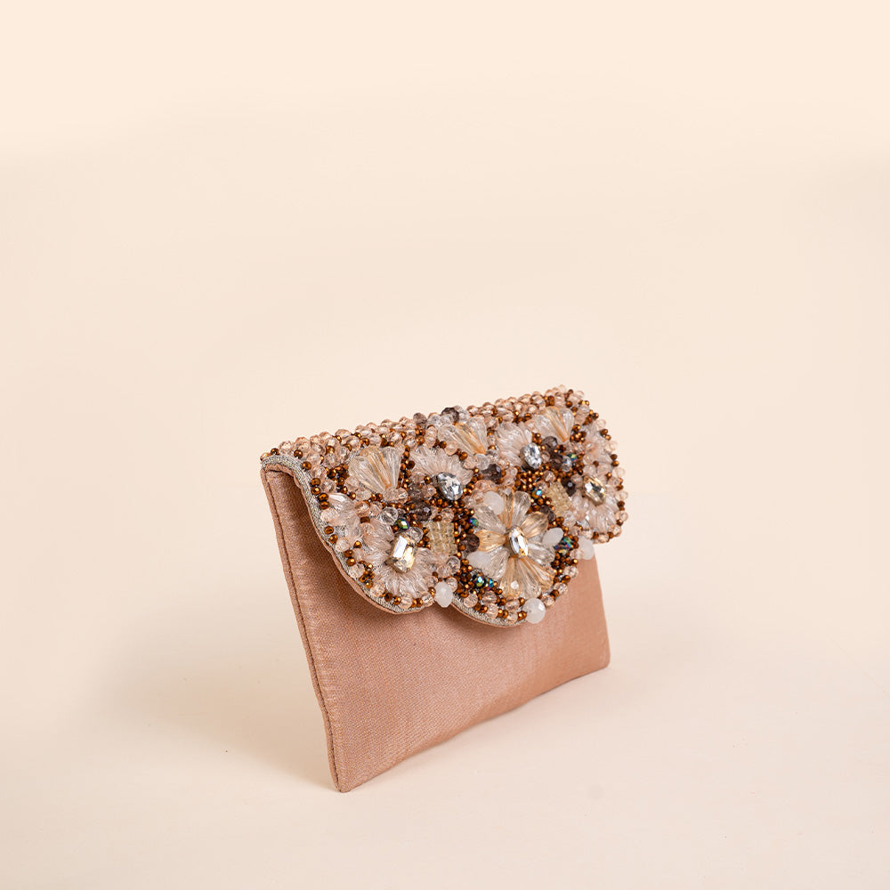 BORSA POCHETTE CLUTCH CON DECORAZIONE DI FIORI IN STRASS