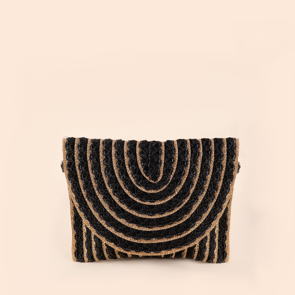STRIPED HANDBAG WITH SHOULDER STRAP AND CUFF