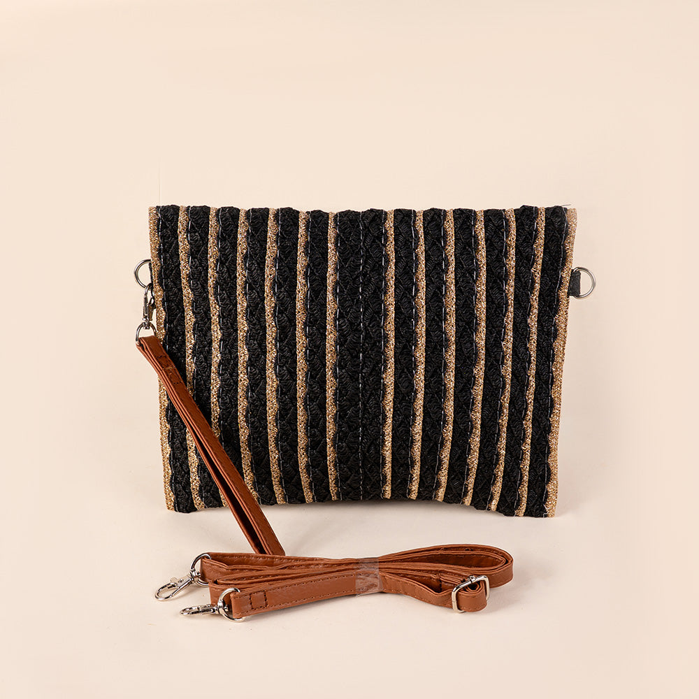 BORSA A MANO A RIGHE CON TRACOLLA E POLSINO